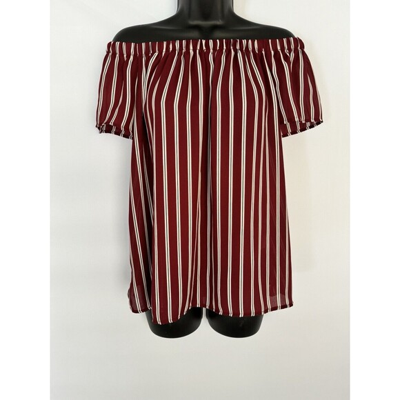 Bobeau Women’s Maroon Striped Off The Shoulder Blouse Women’s Size S - Picture 1 of 5